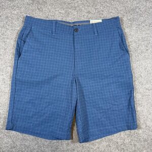 PGA TOUR Golf Shorts Mens 34 Blue Check Active Waistband Stretch Performance